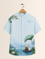 Blue Cartoon Print Unisex Half Sleeve Shirt - XPST