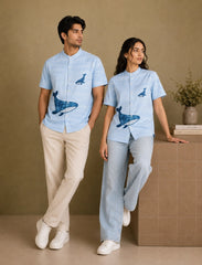 Blue Dolphin Print Unisex Half Sleeve Shirt - XPST