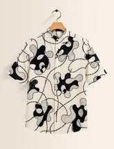 Cream Lines Print Unisex Half Sleeve Shirt - XPST