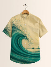 Green Wave Print Unisex Half Sleeve Shirt - XPST