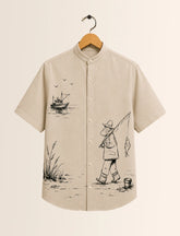 Man Fish Print Unisex Half Sleeve Shirt - XPST