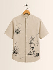 Man Fish Print Unisex Half Sleeve Shirt - XPST