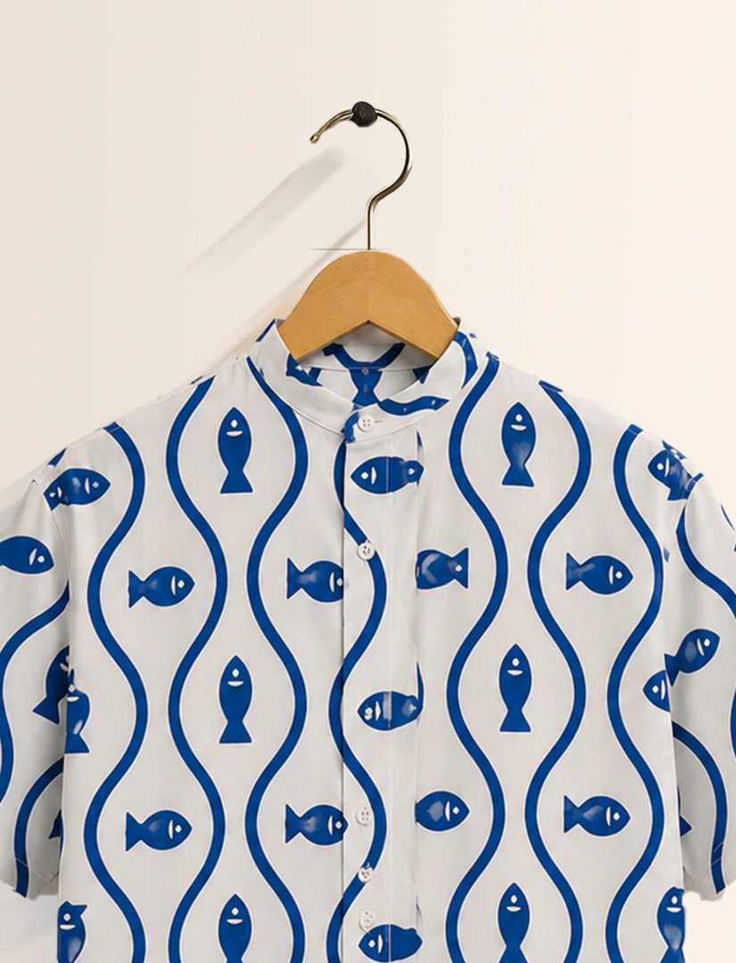 Fishes Print Unisex Half Sleeve Shirt - XPST