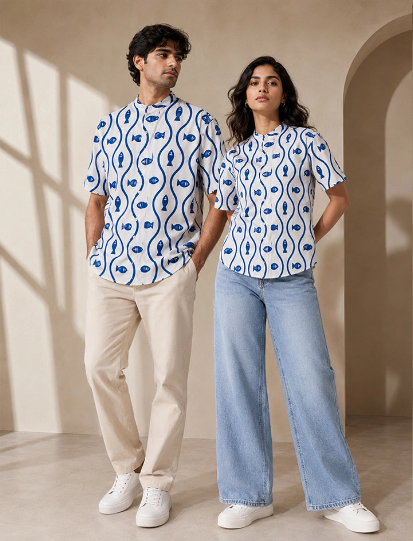 Fishes Print Unisex Half Sleeve Shirt - XPST