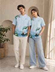 Blue Cartoon Print Unisex Half Sleeve Shirt - XPST