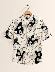 Cream Lines Print Unisex Half Sleeve Shirt - XPST