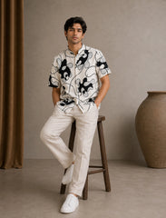 Cream Lines Print Unisex Half Sleeve Shirt - XPST