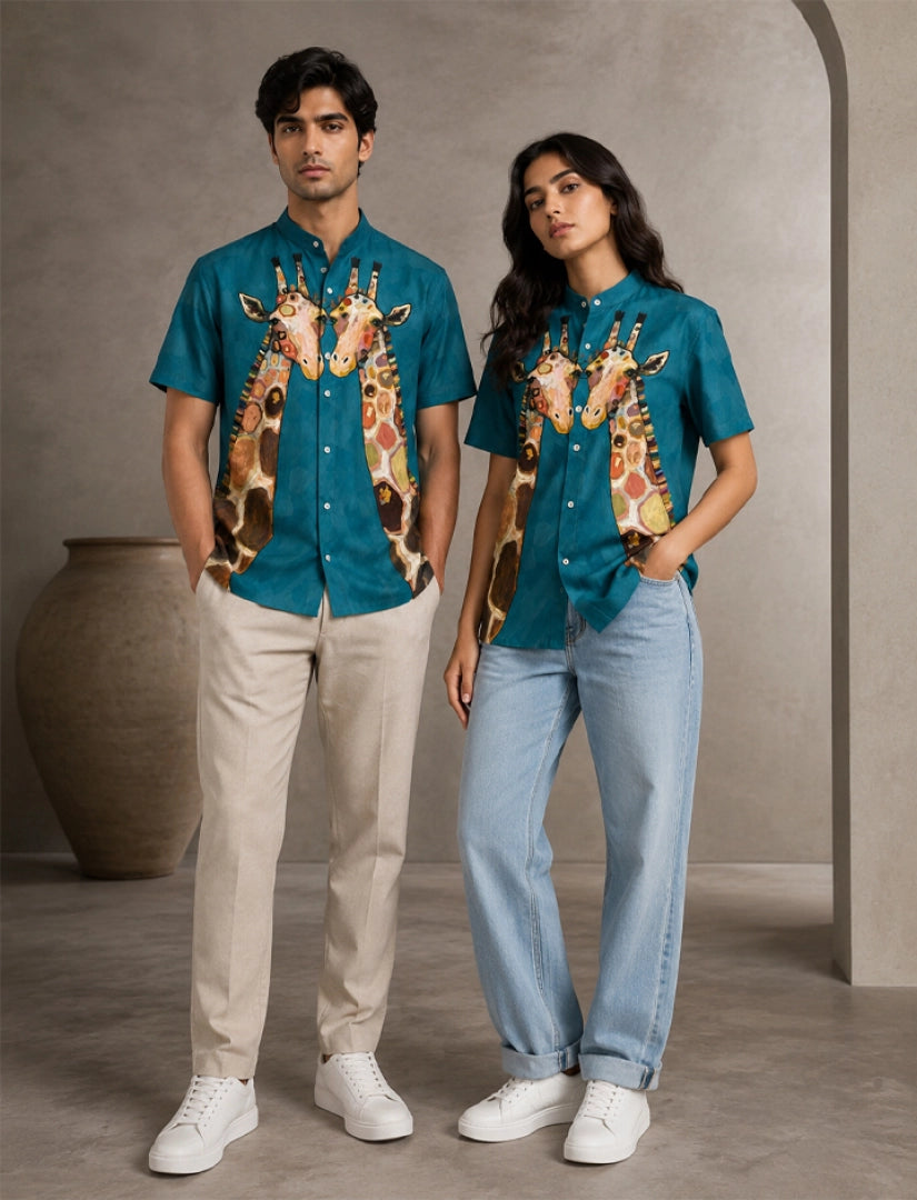 Green Giraffe Print Unisex Half Sleeve Shirt - XPST