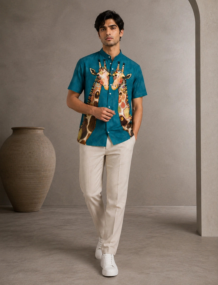 Green Giraffe Print Unisex Half Sleeve Shirt - XPST