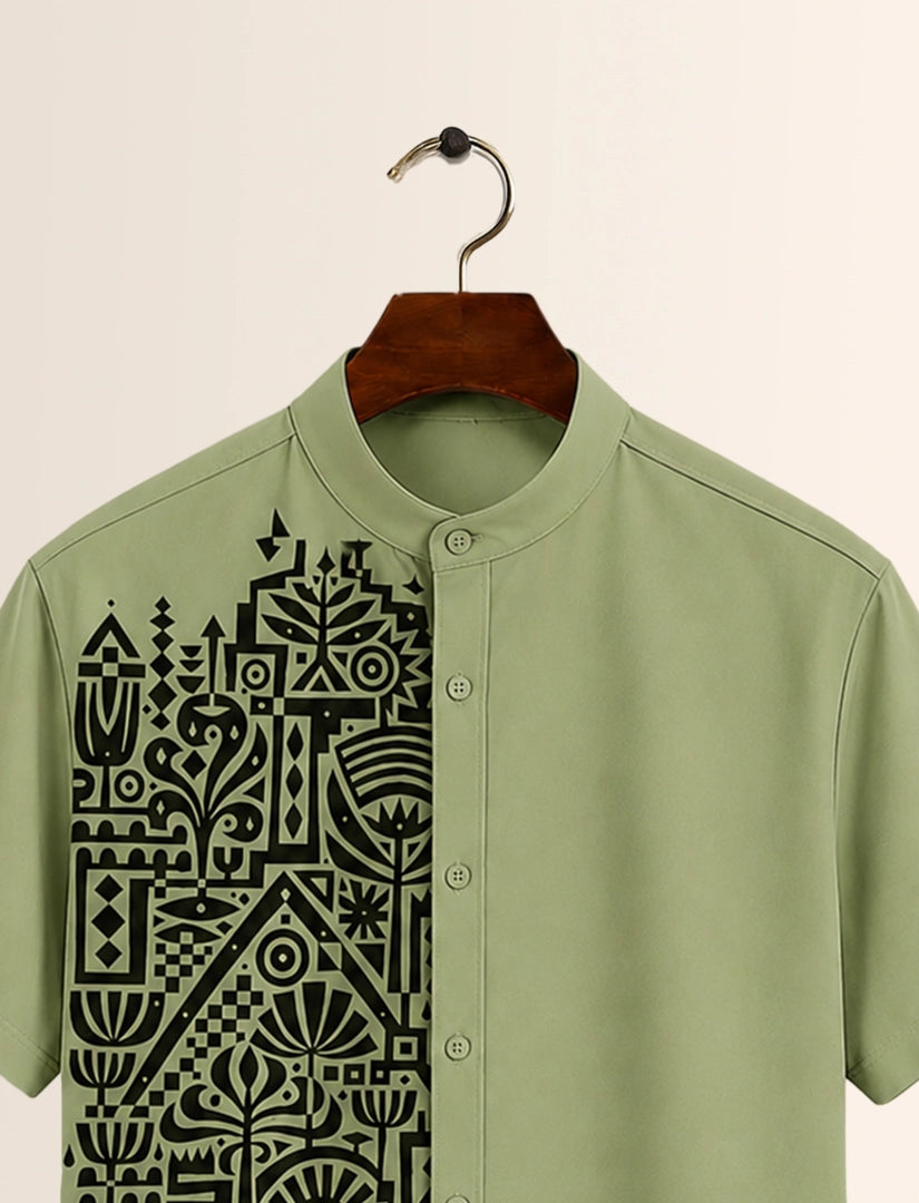 Green Mandala Print Unisex Half Sleeve Shirt - XPST