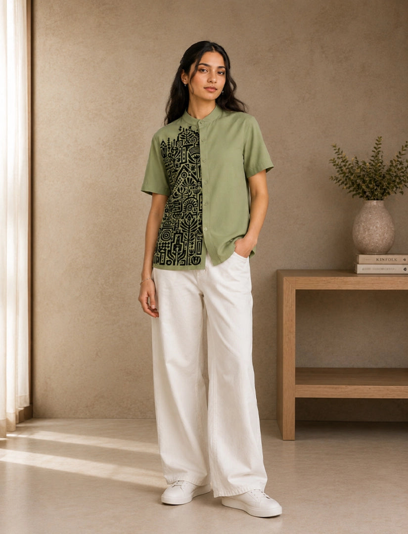 Green Mandala Print Unisex Half Sleeve Shirt - XPST