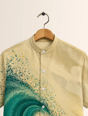 Green Wave Print Unisex Half Sleeve Shirt - XPST