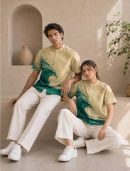 Green Wave Print Unisex Half Sleeve Shirt - XPST