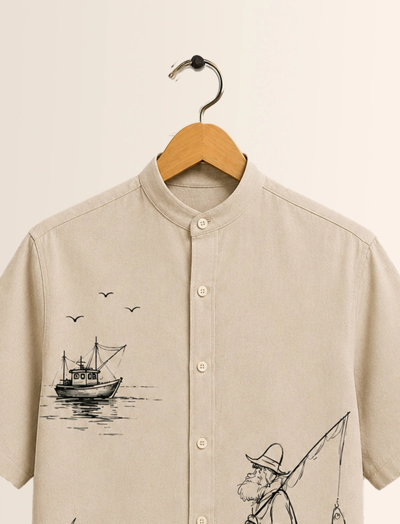 Man Fish Print Unisex Half Sleeve Shirt - XPST