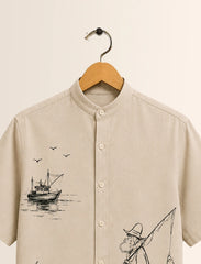 Man Fish Print Unisex Half Sleeve Shirt - XPST