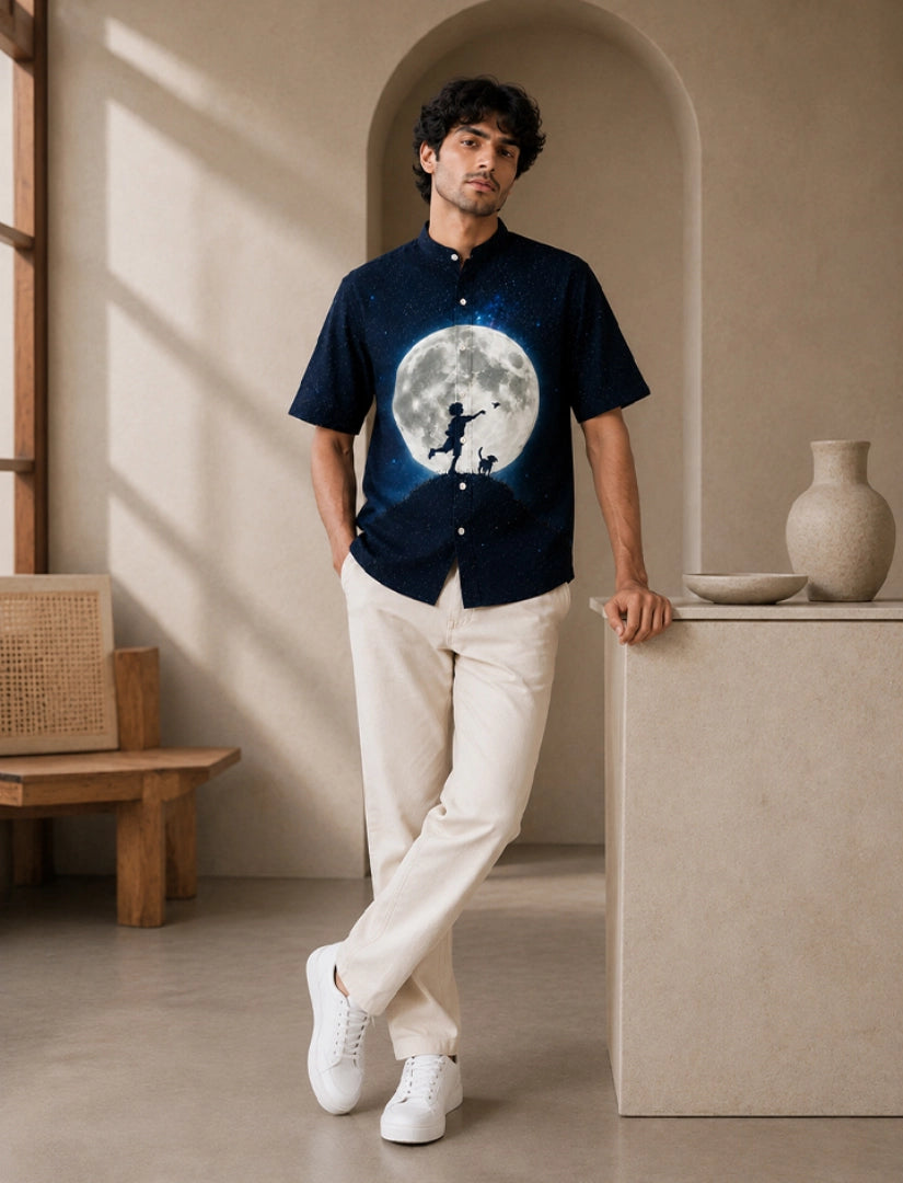 Moon Navy Unisex Half Sleeve Shirt - XPST