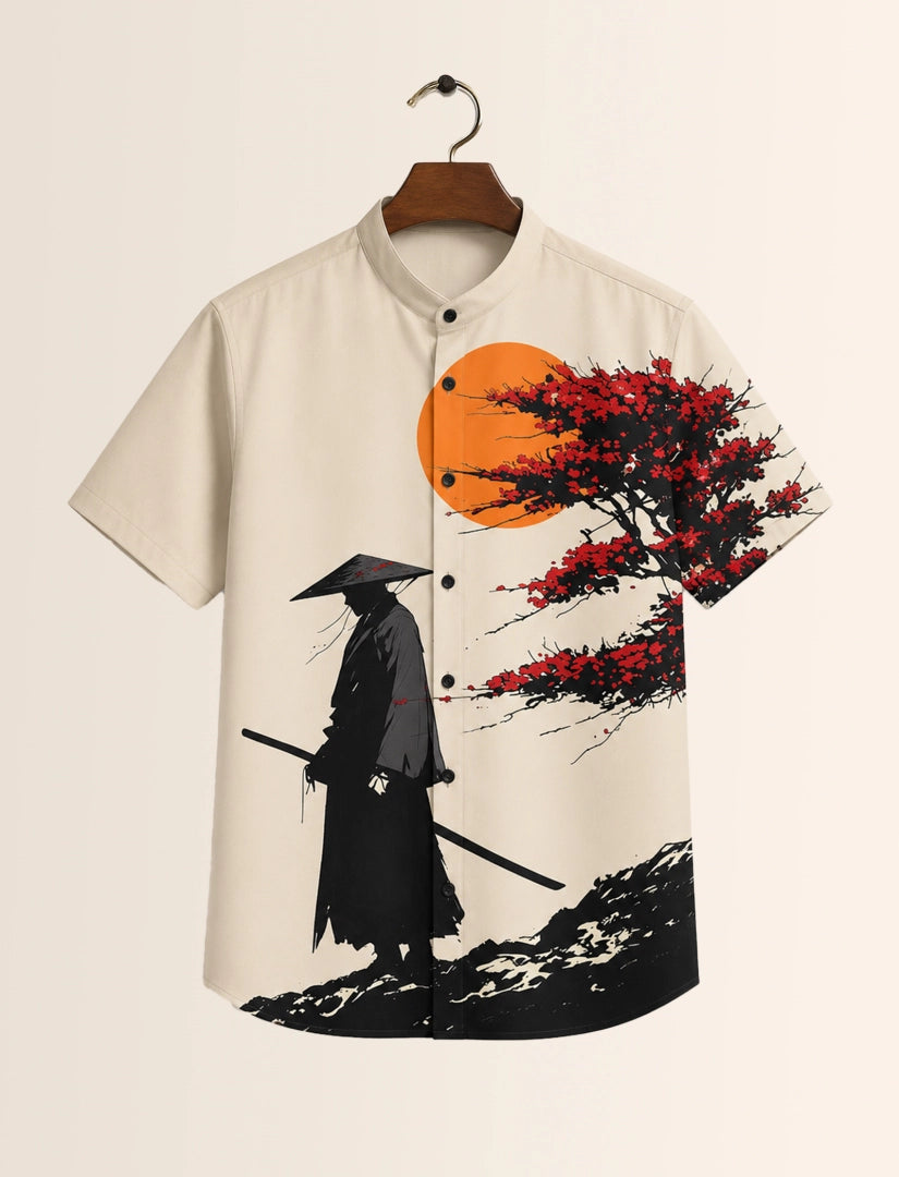 Samurai Print Unisex Half Sleeve Shirt - XPST