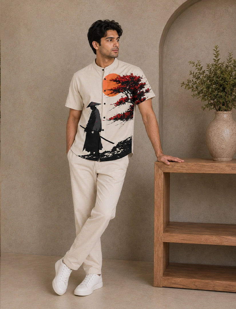 Samurai Print Unisex Half Sleeve Shirt - XPST