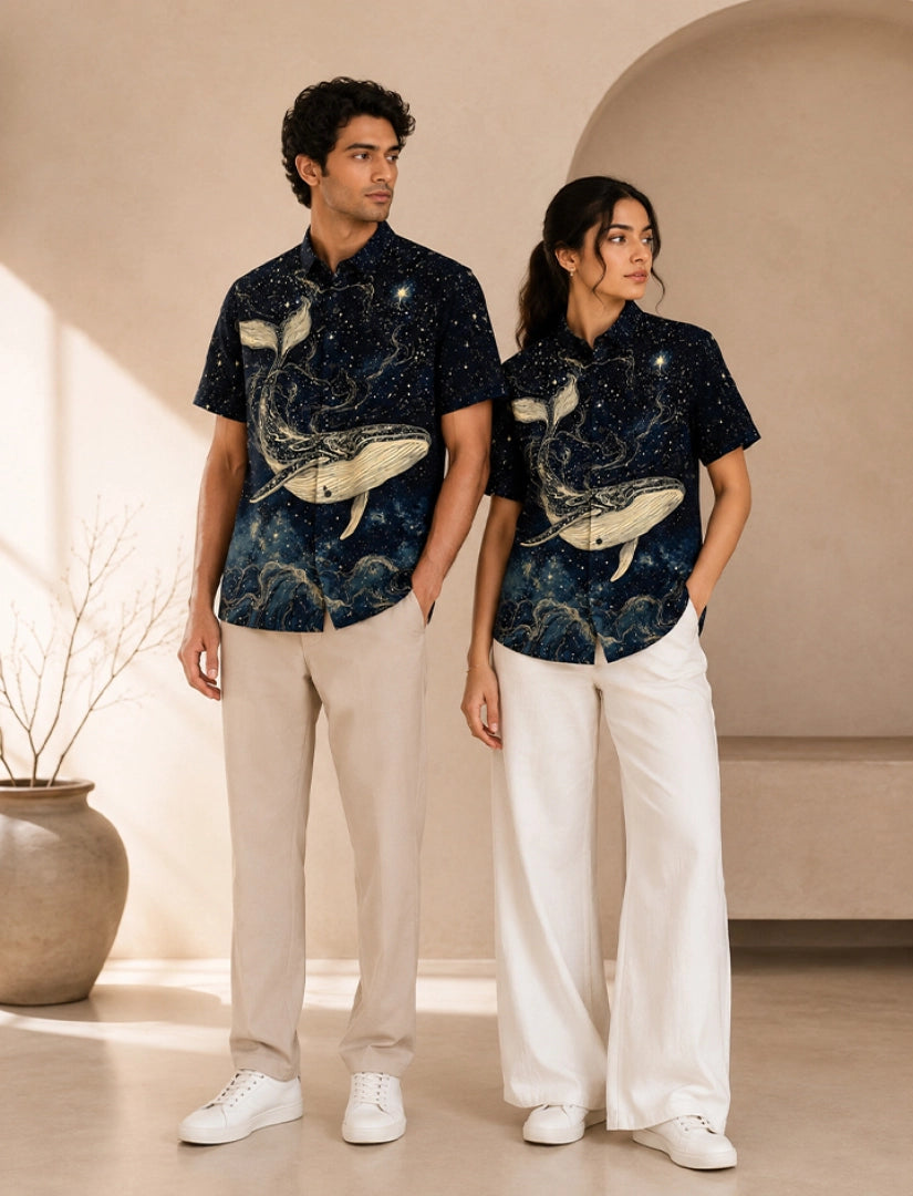 Sky Dolphin Print Unisex Half Sleeve Shirt - XPST